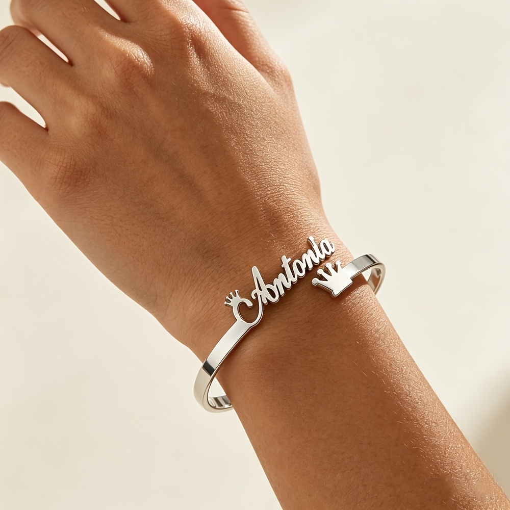 Custom Crown Name Golden Bracelet, Personalized Stainless Steel